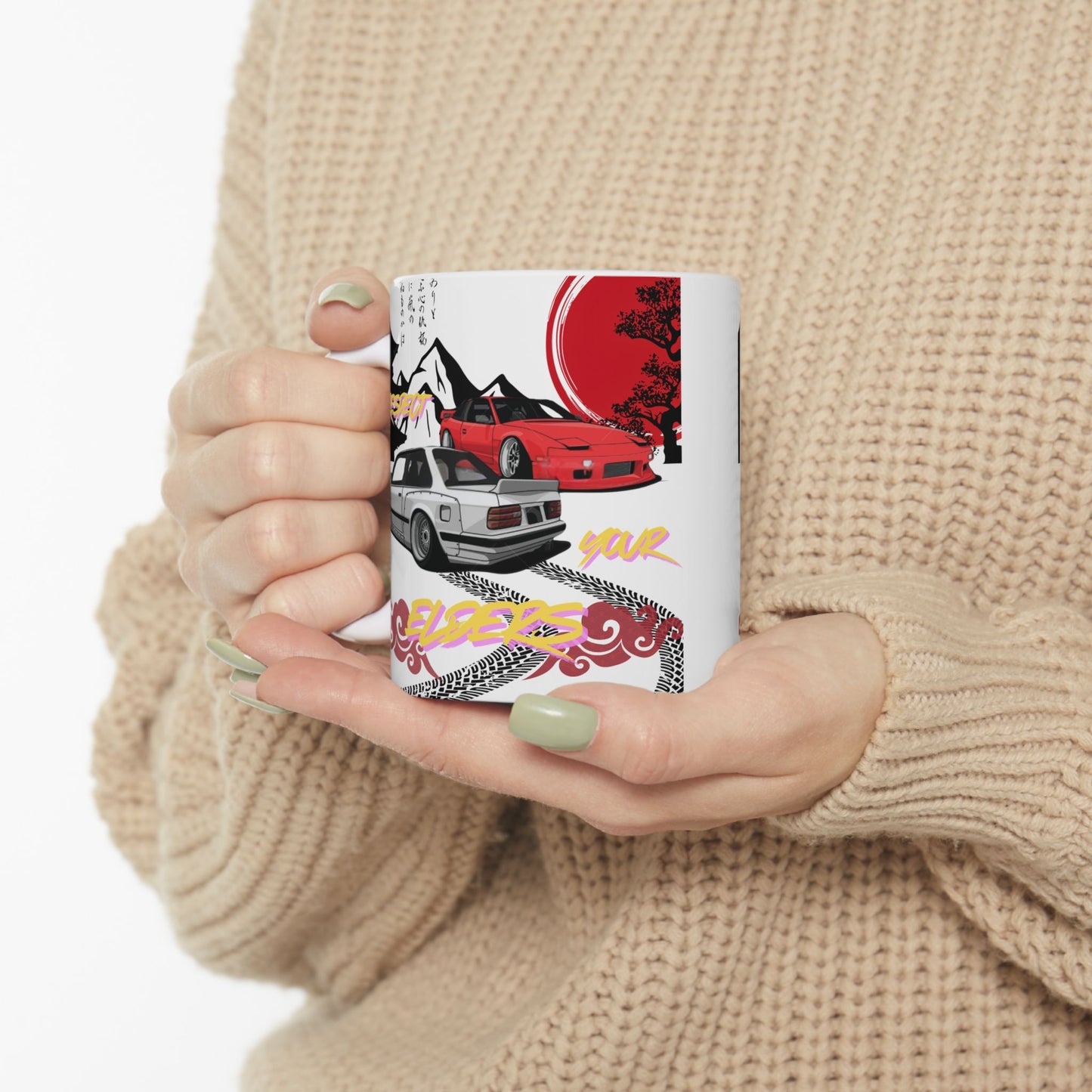 Sip in style with this mug featuring a retro-inspired E30 and 240 design that celebrates classic 90’s tuner culture.